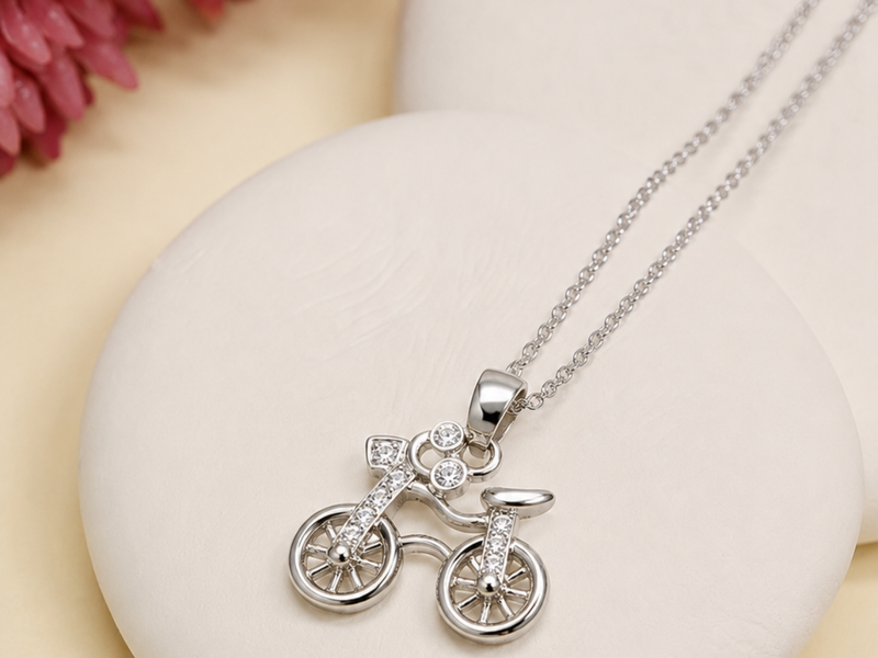 Silver Pave Bicycle Pendant