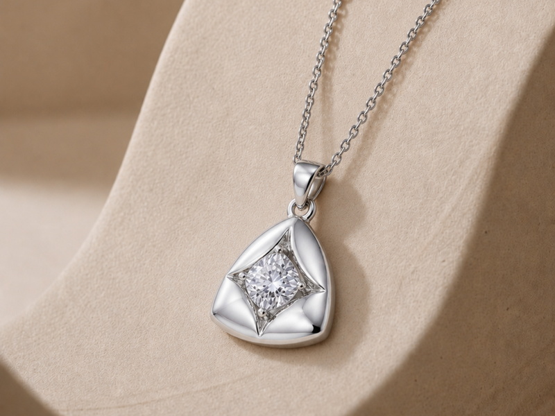 Silver Star-Set Triangle Solitaire Pendant