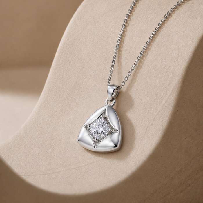 Silver Star-Set Triangle Solitaire Pendant