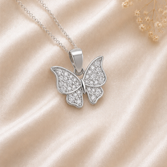 Silver Classic Pave Butterfly Pendant