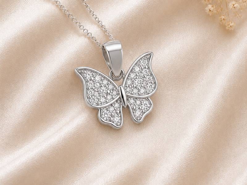 Silver Classic Pave Butterfly Pendant