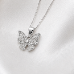 Silver Classic Pave Butterfly Pendant – view 2