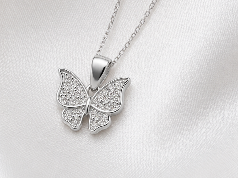 Silver Classic Pave Butterfly Pendant – view 2