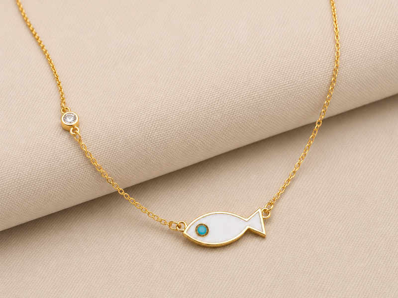 Gold-Tone Enamel Fish Charm Necklace