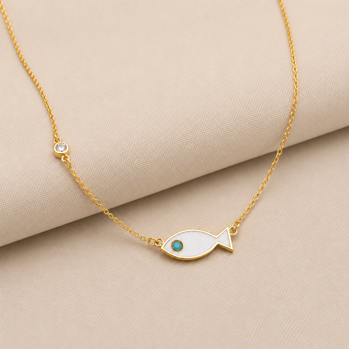 Gold-Tone Enamel Fish Charm Necklace