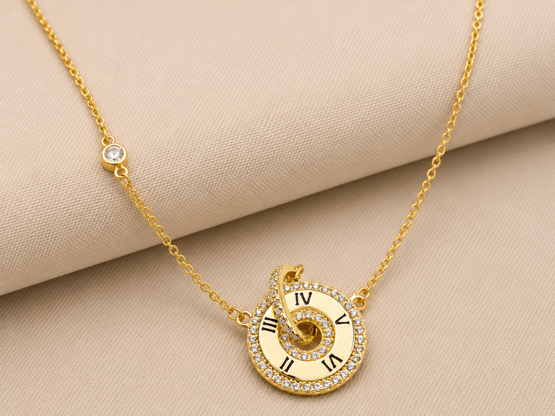 Golden Roman Numeral Disc Pendant