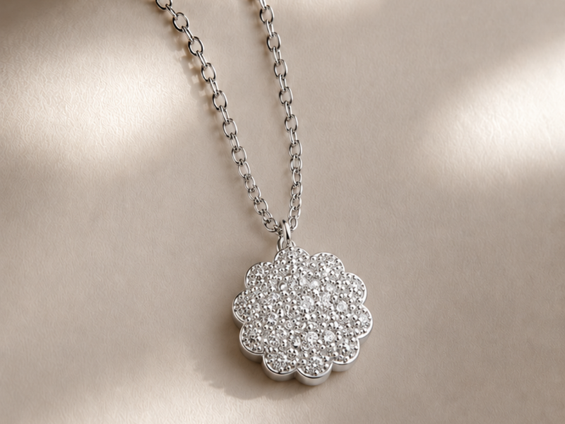 Silver Pave Rosette Cluster Pendant