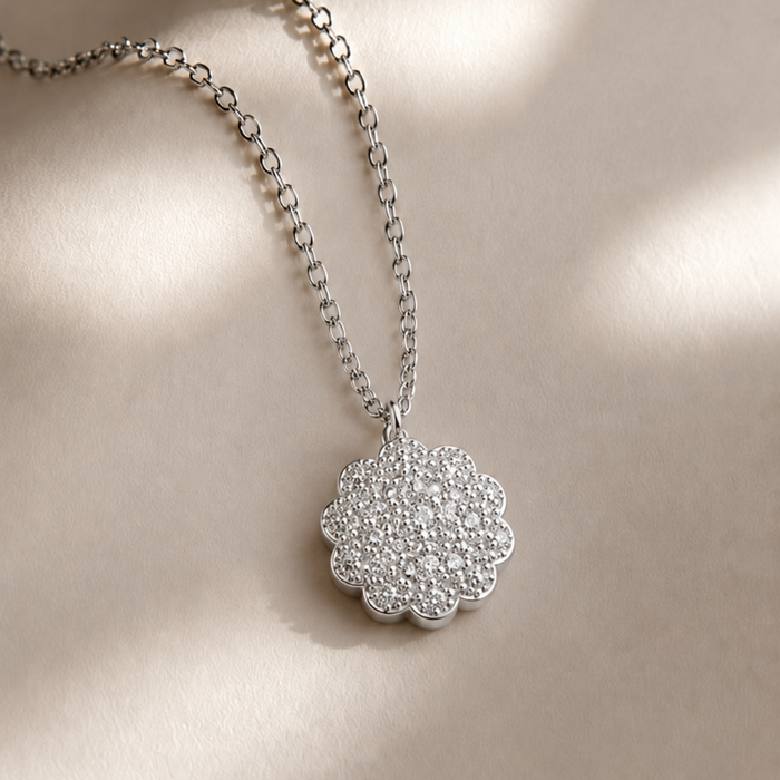 Silver Pave Rosette Cluster Pendant