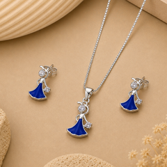 Silver Blue Fan Drop Pendant & Earring Set