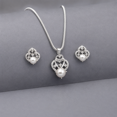 Silver Pearl Filigree Pendant & Earring Set