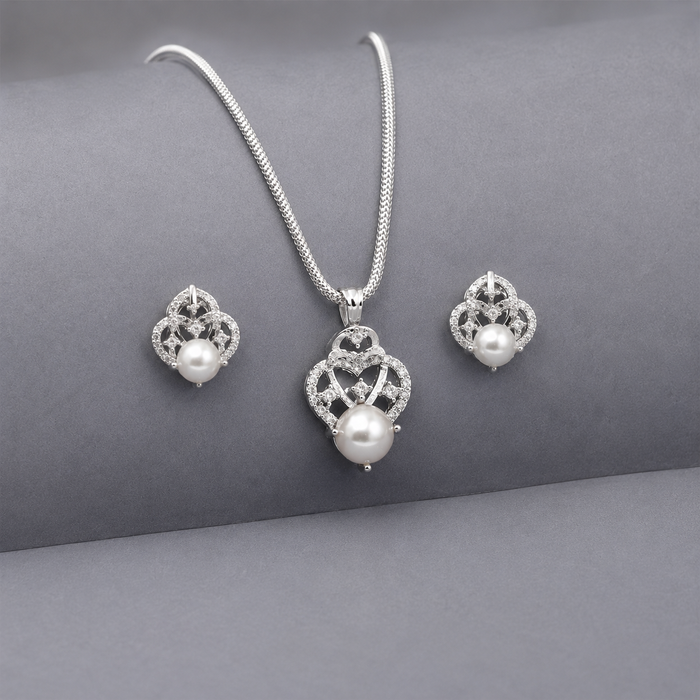 Silver Pearl Filigree Pendant & Earring Set