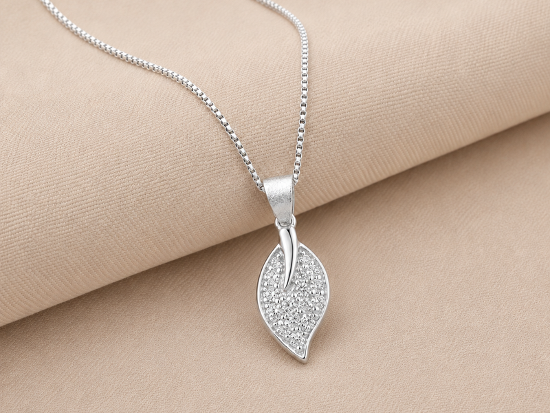 Silver Petite Pave Leaf Pendant