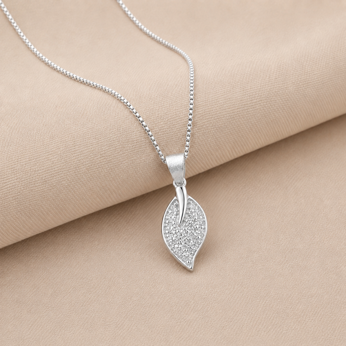 Silver Petite Pave Leaf Pendant