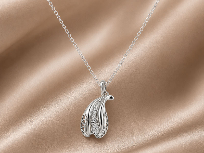 Silver Carved Paisley Drop Pendant