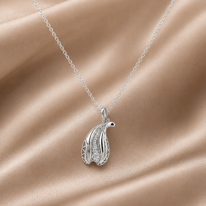 Silver Carved Paisley Drop Pendant