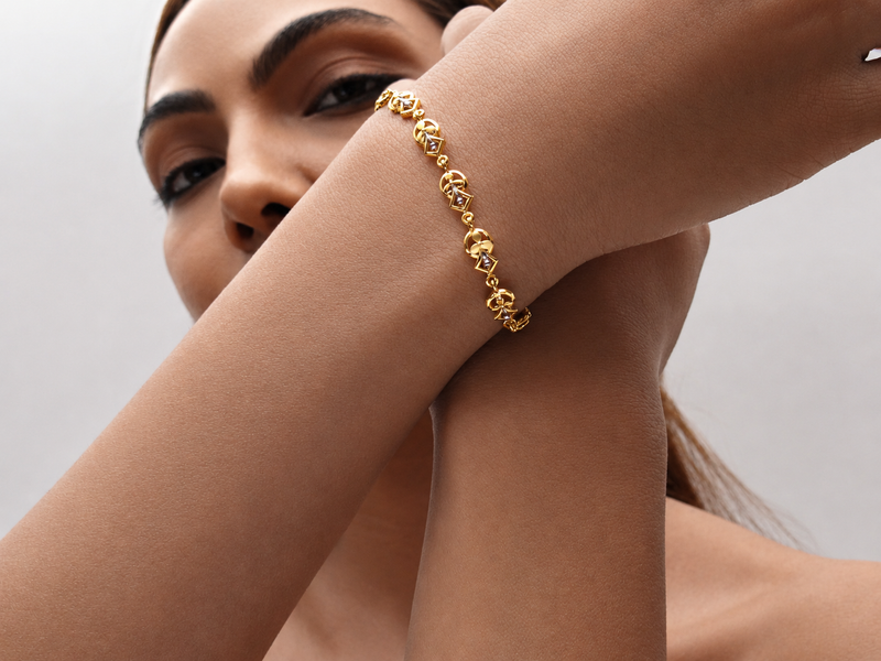 Two-Tone Golden Textured Link Bracelet – view 4