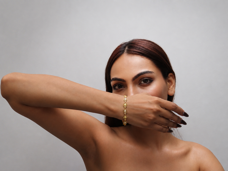 Golden Floral Disc Link Bracelet – view 2