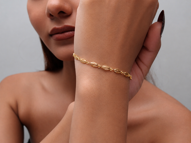 Golden Oval Bead Link Bracelet – view 3