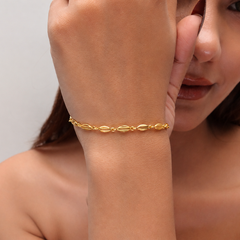 Golden Oval Bead Link Bracelet – view 4