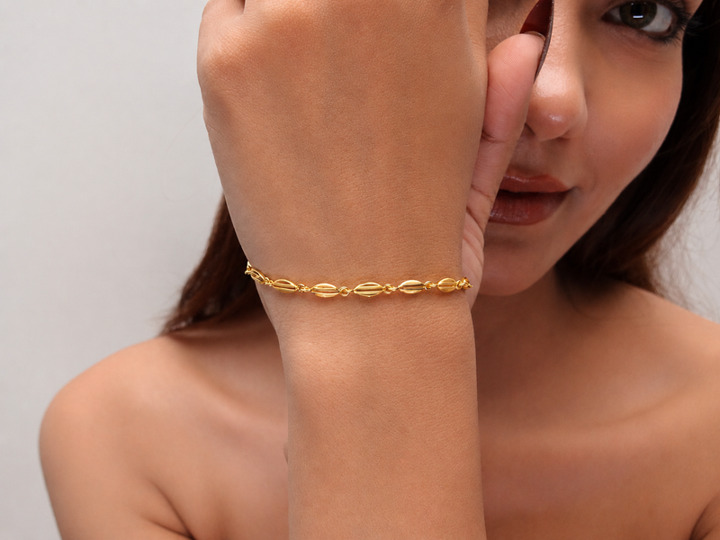Golden Oval Bead Link Bracelet – view 4