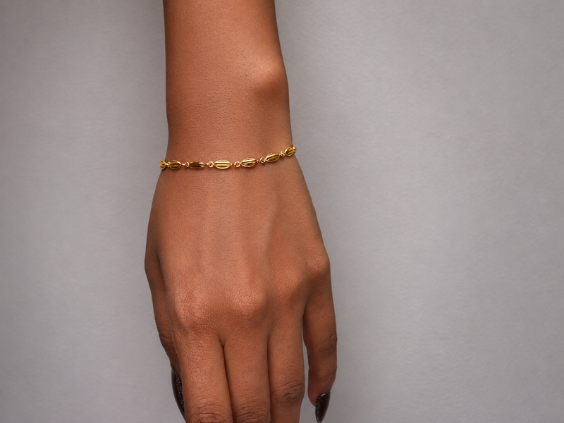Golden Oval Bead Link Bracelet – view 5