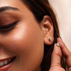 Two-Tone Golden Crescent CZ Studs – view 2