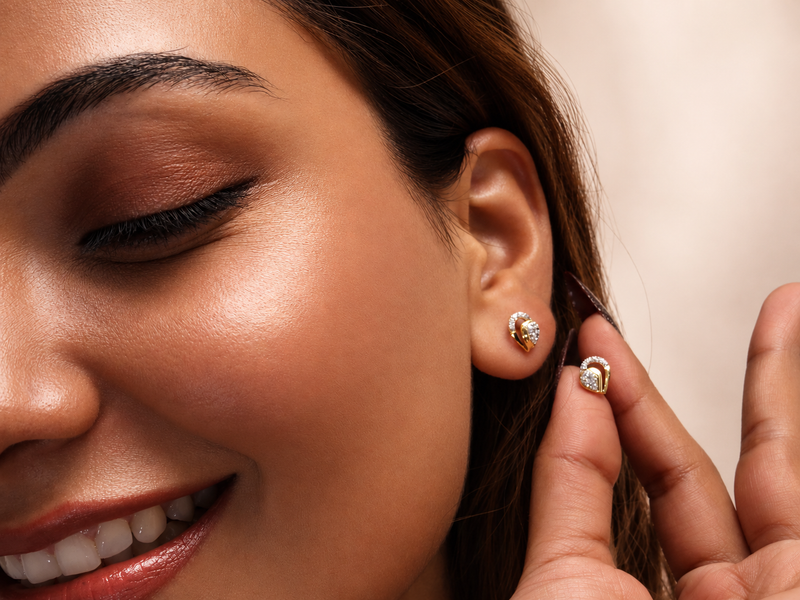 Two-Tone Golden Crescent CZ Studs – view 2