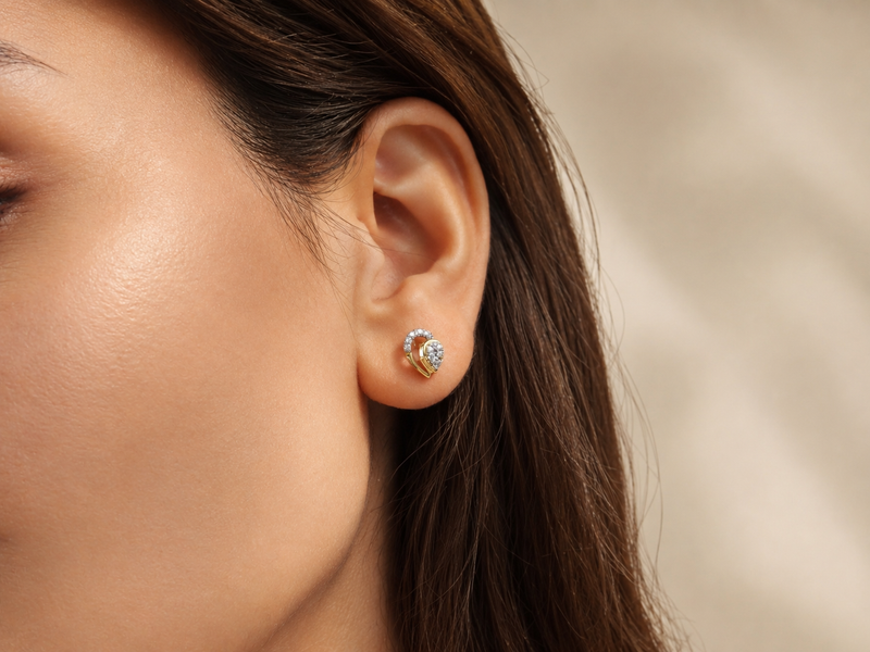 Two-Tone Golden Crescent CZ Studs – view 3