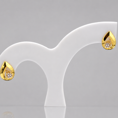 Two-Tone Golden Large Teardrop CZ Studs
