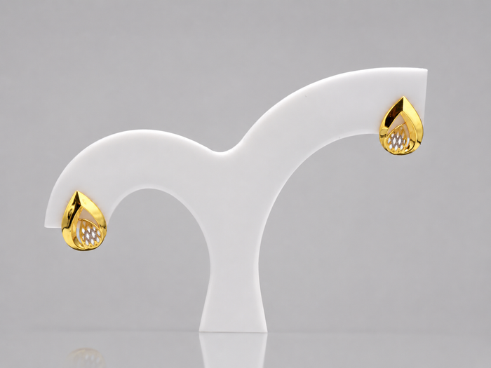 Two-Tone Golden Large Teardrop CZ Studs
