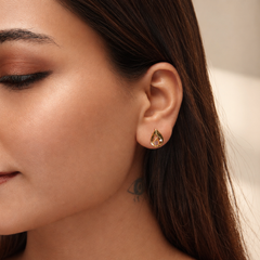 Two-Tone Golden Large Teardrop CZ Studs – view 2