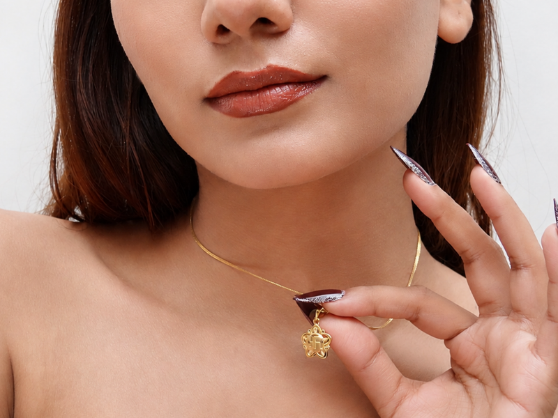 Golden Swastik Floral Frame Pendant – view 2