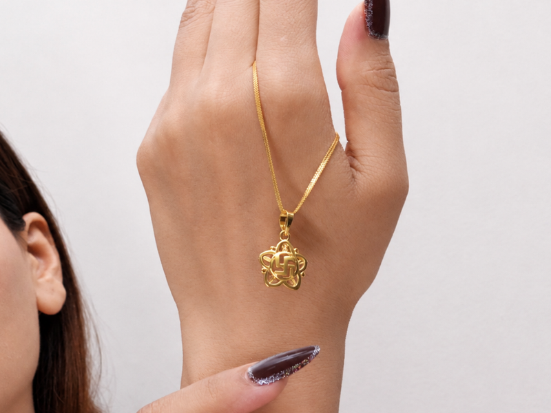 Golden Swastik Floral Frame Pendant – view 4