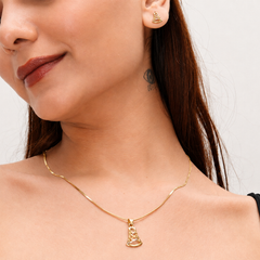 Two-Tone Golden Bell Pendant & Stud Set – view 2