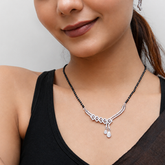 Silver CZ Scroll Bar & Teardrop Mangalsutra