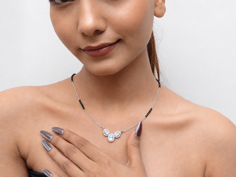 Silver Triple CZ Square Mangalsutra – view 2