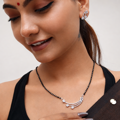 Silver CZ Swirl Bar Mangalsutra & Earring Set