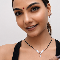 Silver CZ V-Bar Teardrop Mangalsutra