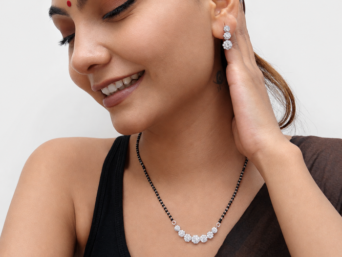 Silver Graduated CZ Line Mangalsutra Set