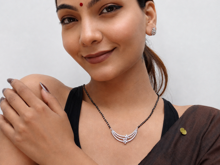 Silver CZ Angel Wing Mangalsutra