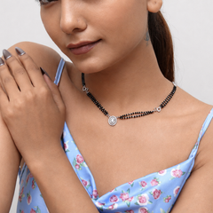 Silver Oval CZ Halo Double-Strand Mangalsutra – view 2