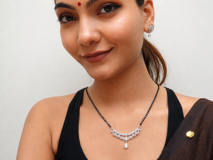 Silver CZ Arc & Drop Mangalsutra