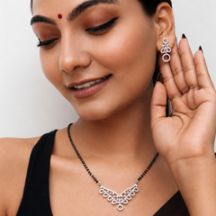 Silver CZ Scalloped Mangalsutra & Earring Set