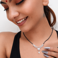 Silver CZ Floral Spray Drop Mangalsutra