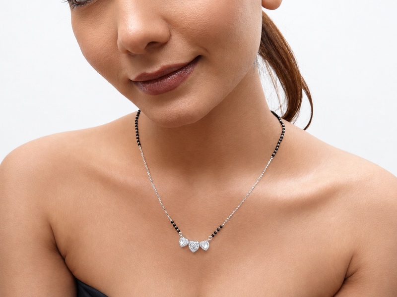 Silver CZ Double Heart Mangalsutra – view 2
