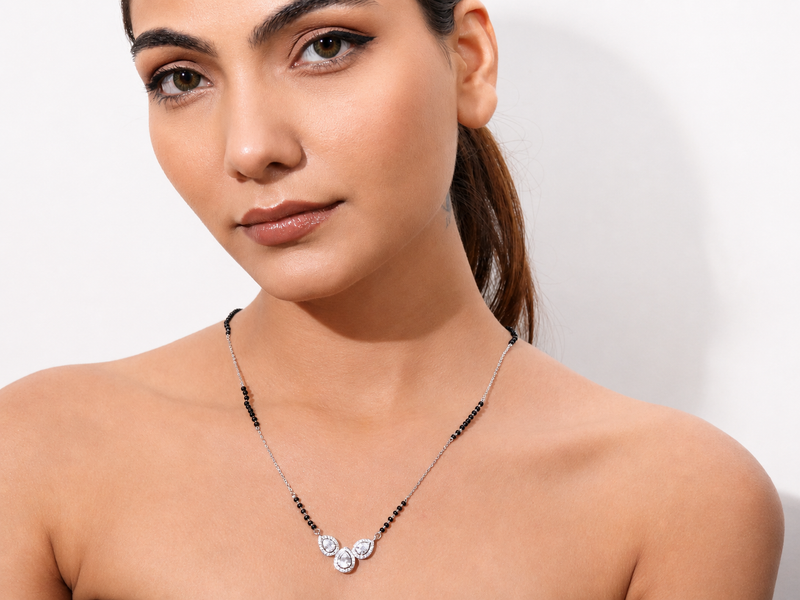 Silver Triple CZ Teardrop Mangalsutra – view 2