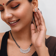 Silver CZ Scalloped Arc Bib Mangalsutra