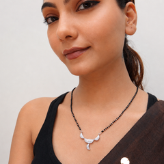 Silver CZ Crescent Horn Mini Mangalsutra