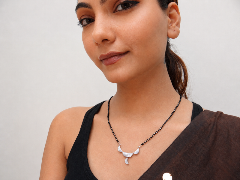 Silver CZ Crescent Horn Mini Mangalsutra