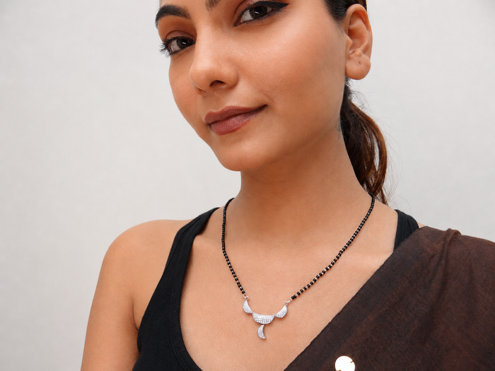 Silver CZ Crescent Horn Mini Mangalsutra